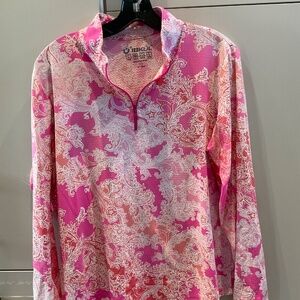 IBKUL MOCK NECK LONG SLEVE UPF+50 1/4 ZIP  PINK MULTI WHITE